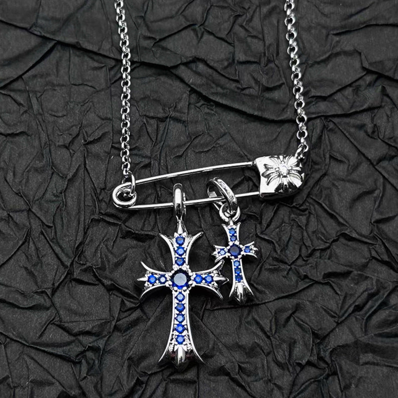 COLLANA DOUBLE CROSS ARGENTO