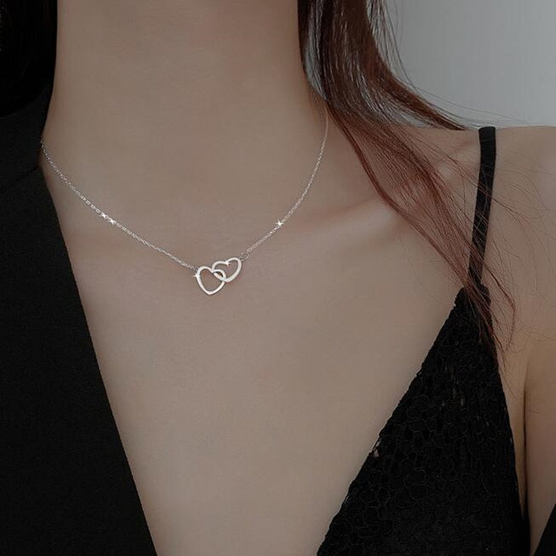 COLLANA DOPPIO CUORE ARGENTO