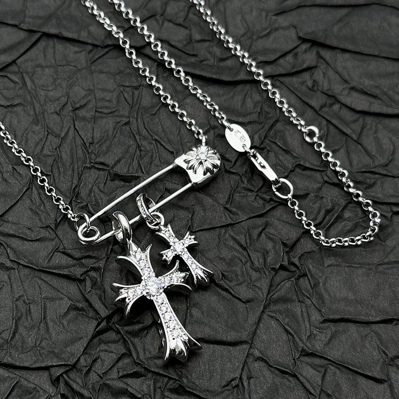 COLLANA DOUBLE CROSS ARGENTO