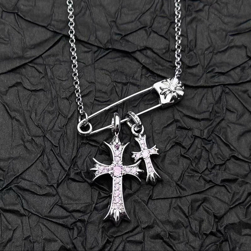 COLLANA DOUBLE CROSS ARGENTO