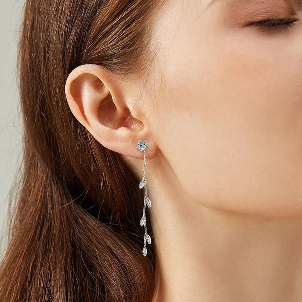 ORECCHINI FOGLIE ARGENTO MOISSANITE 1.38 CARATI