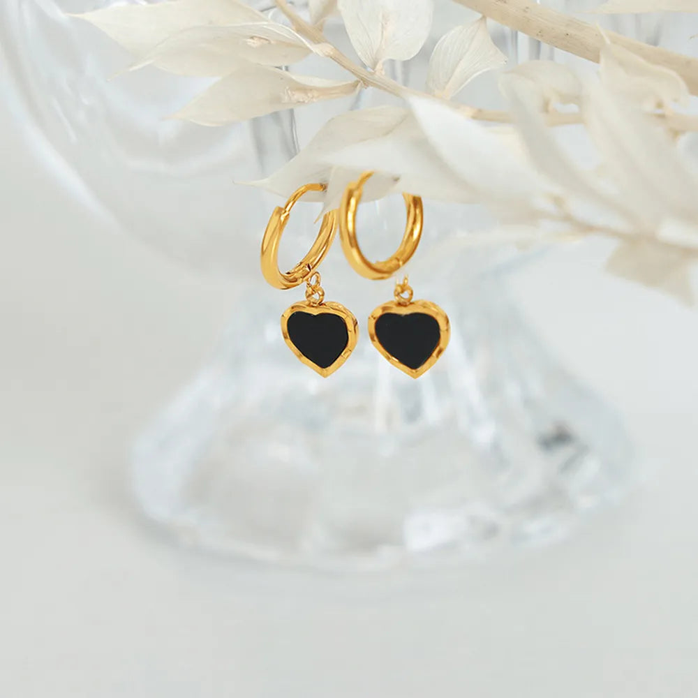 ORECCHINI CUORE NERO ORO PLACCATO 18K