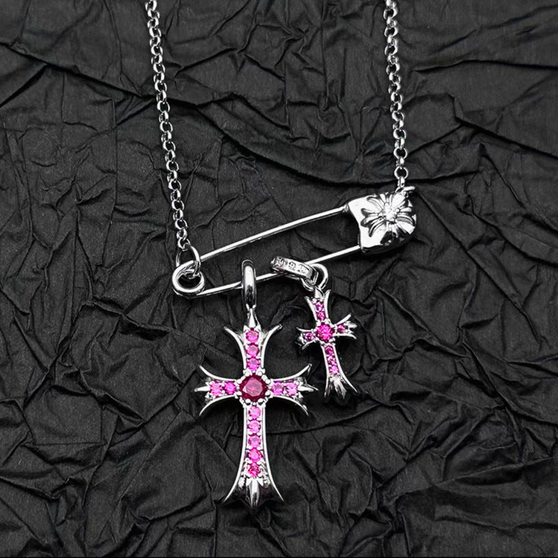 COLLANA DOUBLE CROSS ARGENTO