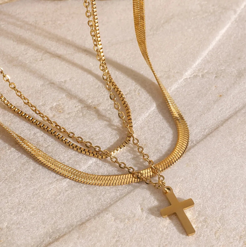 COLLANA THREE CROSS ORO PLACCATO 18K