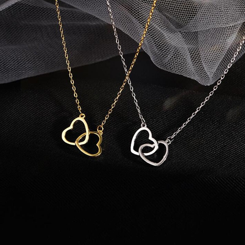 COLLANA DOPPIO CUORE ARGENTO