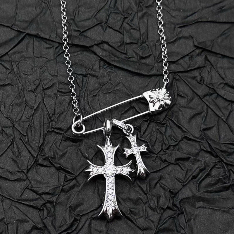 COLLANA DOUBLE CROSS ARGENTO