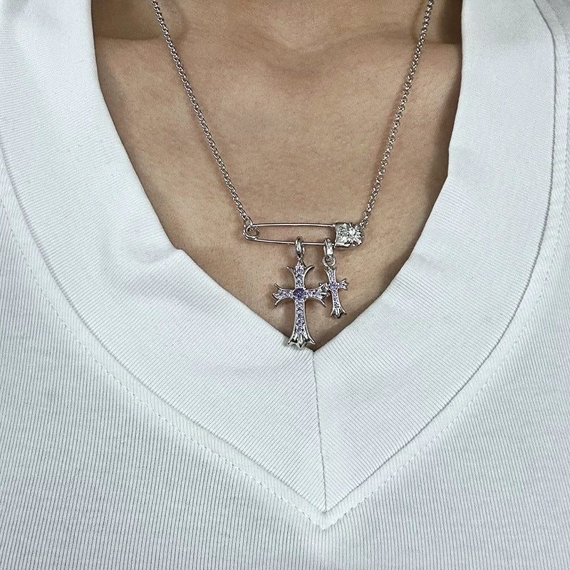 COLLANA DOUBLE CROSS ARGENTO