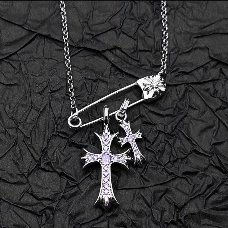 COLLANA DOUBLE CROSS ARGENTO