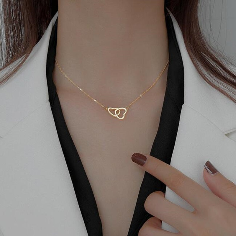 COLLANA DOPPIO CUORE ARGENTO
