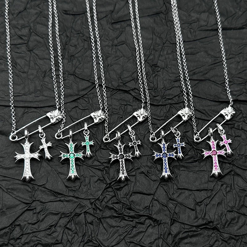 COLLANA DOUBLE CROSS ARGENTO