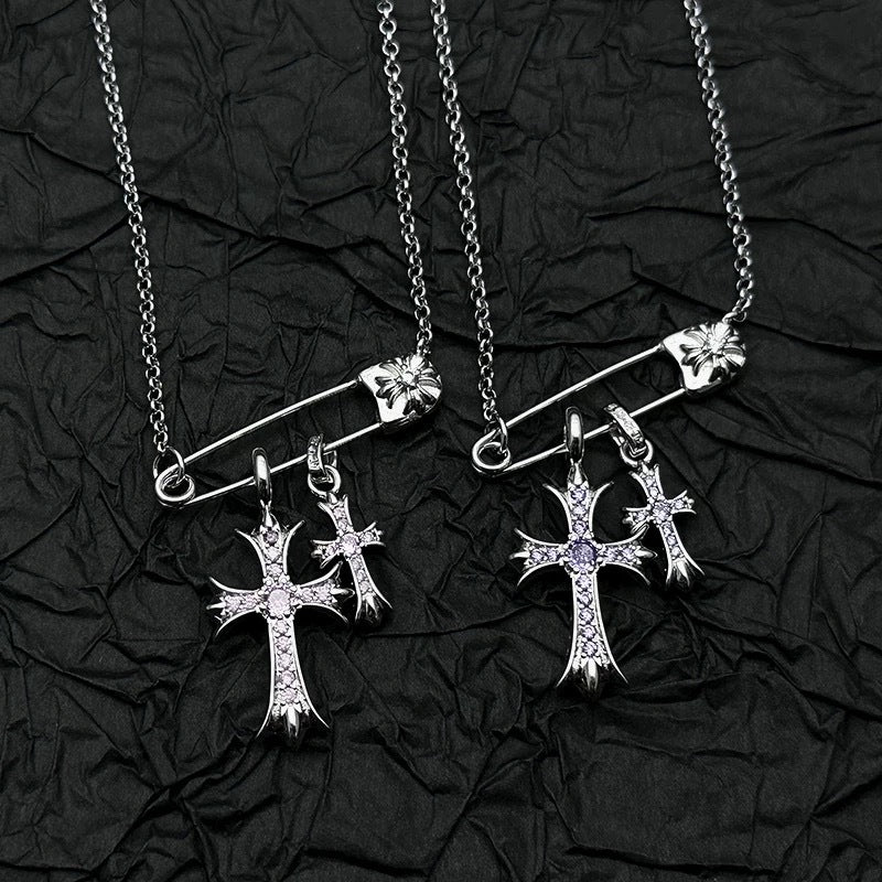 COLLANA DOUBLE CROSS ARGENTO