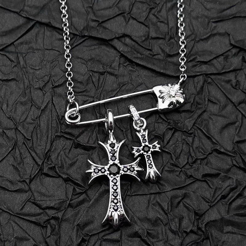 COLLANA DOUBLE CROSS ARGENTO