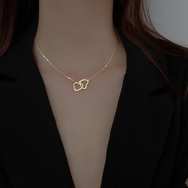 COLLANA DOPPIO CUORE ARGENTO