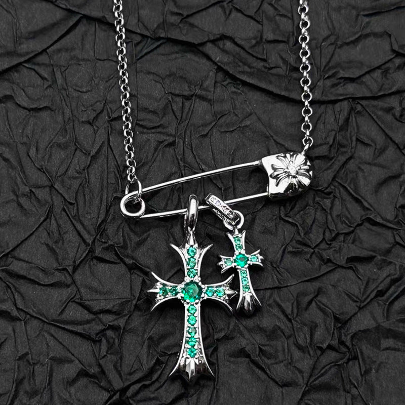 COLLANA DOUBLE CROSS ARGENTO